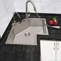 อ่างล้างจานมุมเดี่ยว รุ่นพิเศษ ทันสมัย สแตนเลส อ่างล้างจานครัวขนาดเล็ก อ่างล้างจานสำหรับอพาร์ทเมนต์ขนาดใหญ่ อ่างล้างจานครัวรูปตัว L พร้อมอุปกรณ์เสริม 4