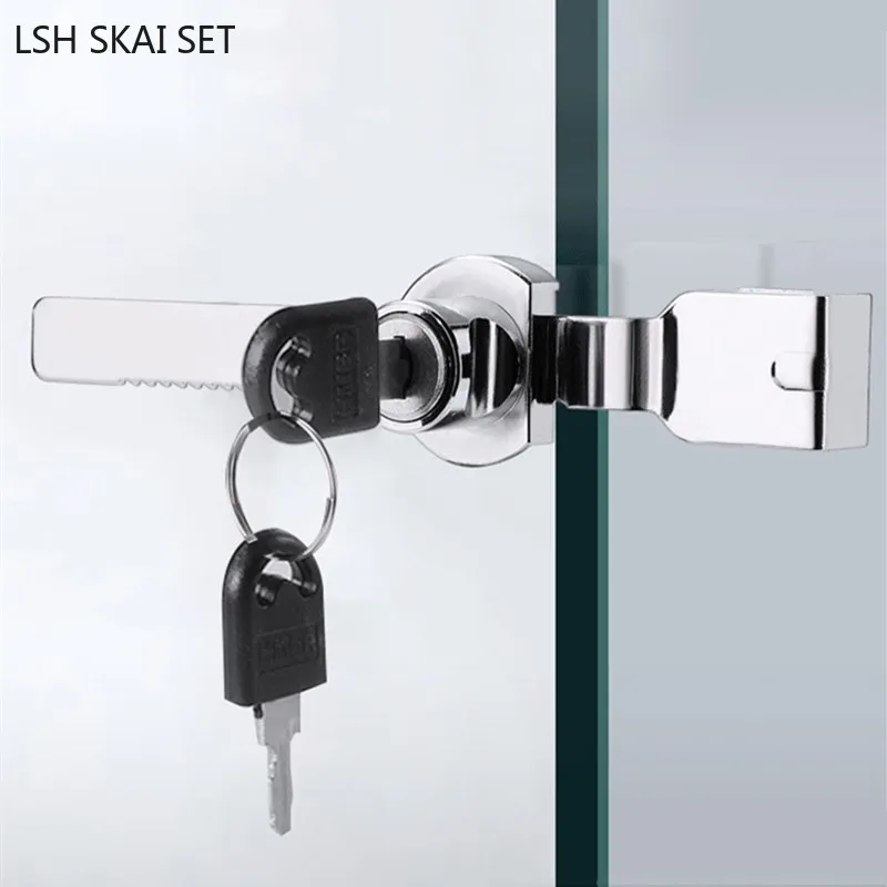 Sliding Glass Door Ratchet Lock with 2 Keys Suitable for 5-8mm Thick Glass Zinc Alloy Window Cabinet Showcase Safety Lock