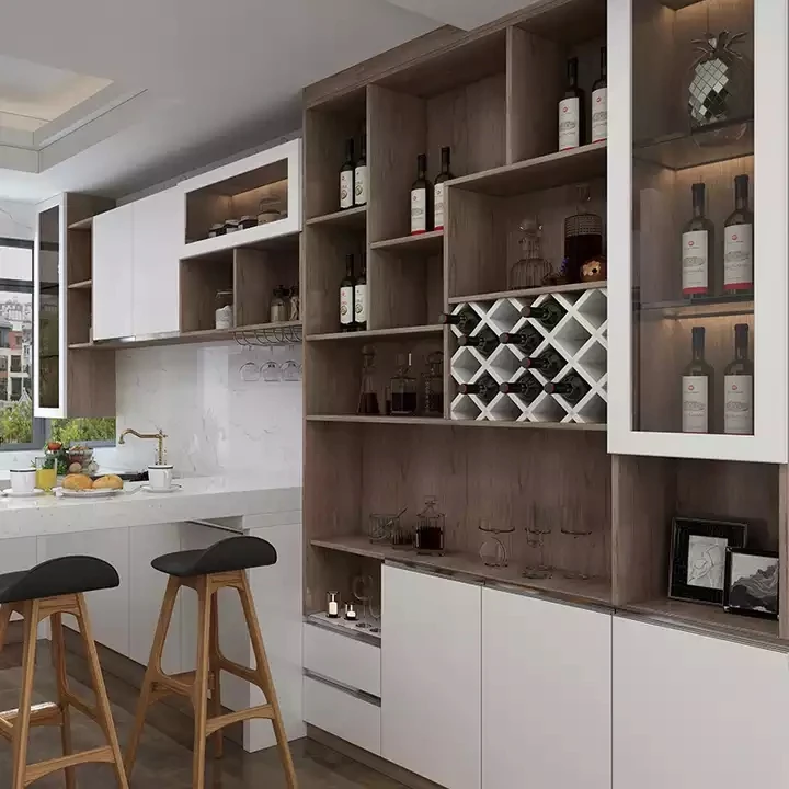 Modern kitchen Furniture White Wood Wooden Home Coffee Wine Bar Cabinet For Home