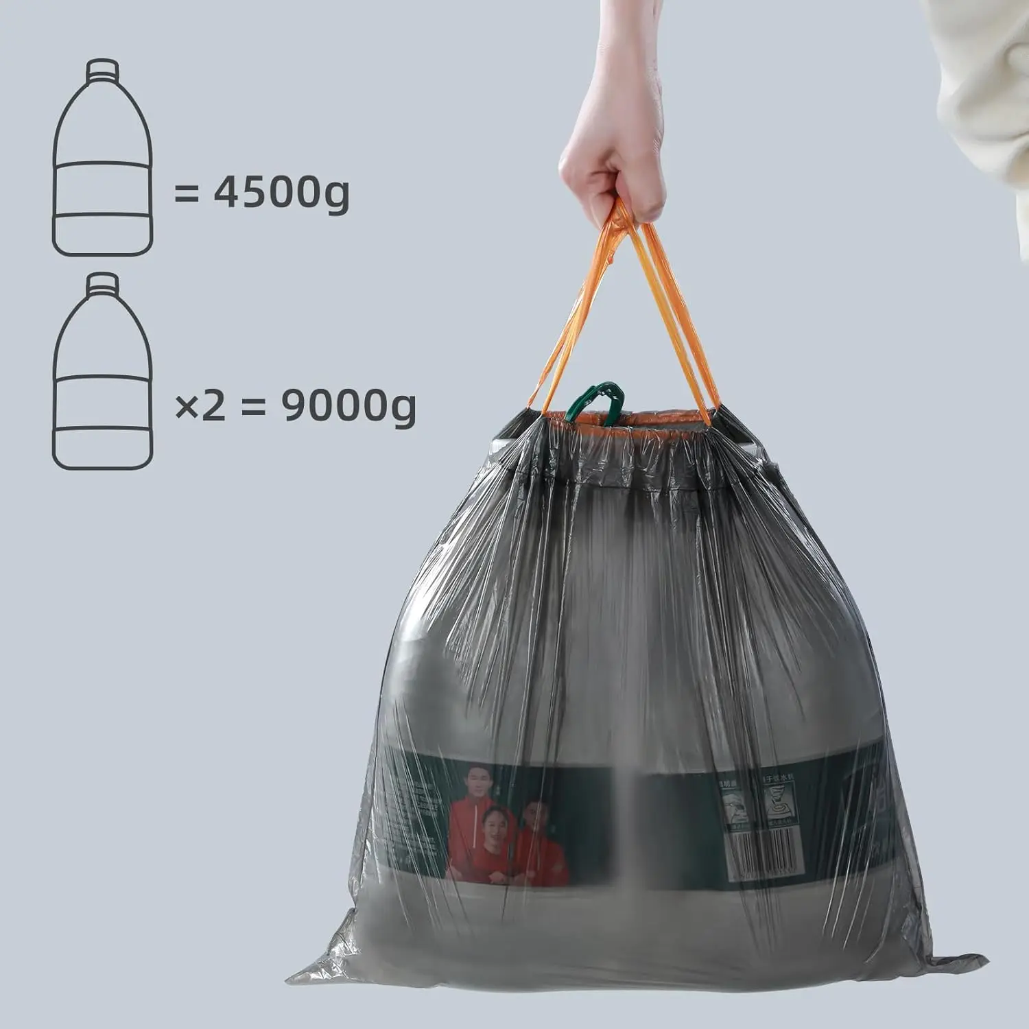 Drawstring Closure Design Garbage Bag with Strong Load-bearing Capacity, Suitable for Bathroom, Kitchen and Bedroom, 15 Pcs/Roll