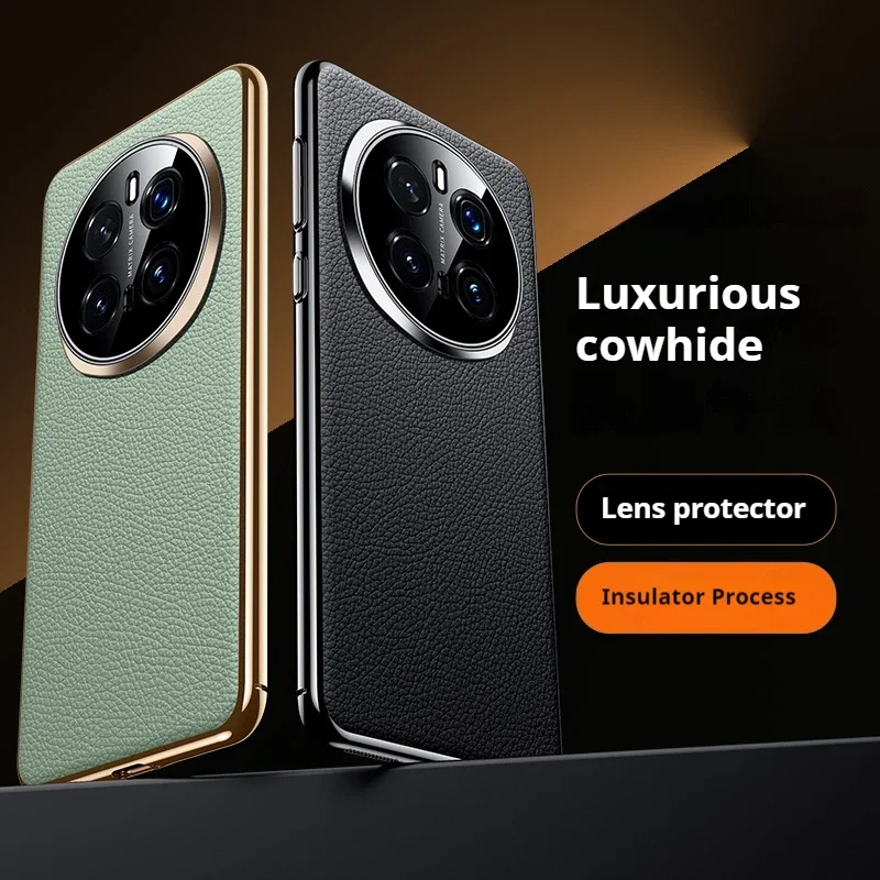 Luxury Leather Phone Case with Full Camera Lens Protection and Hard Plating Back Cover