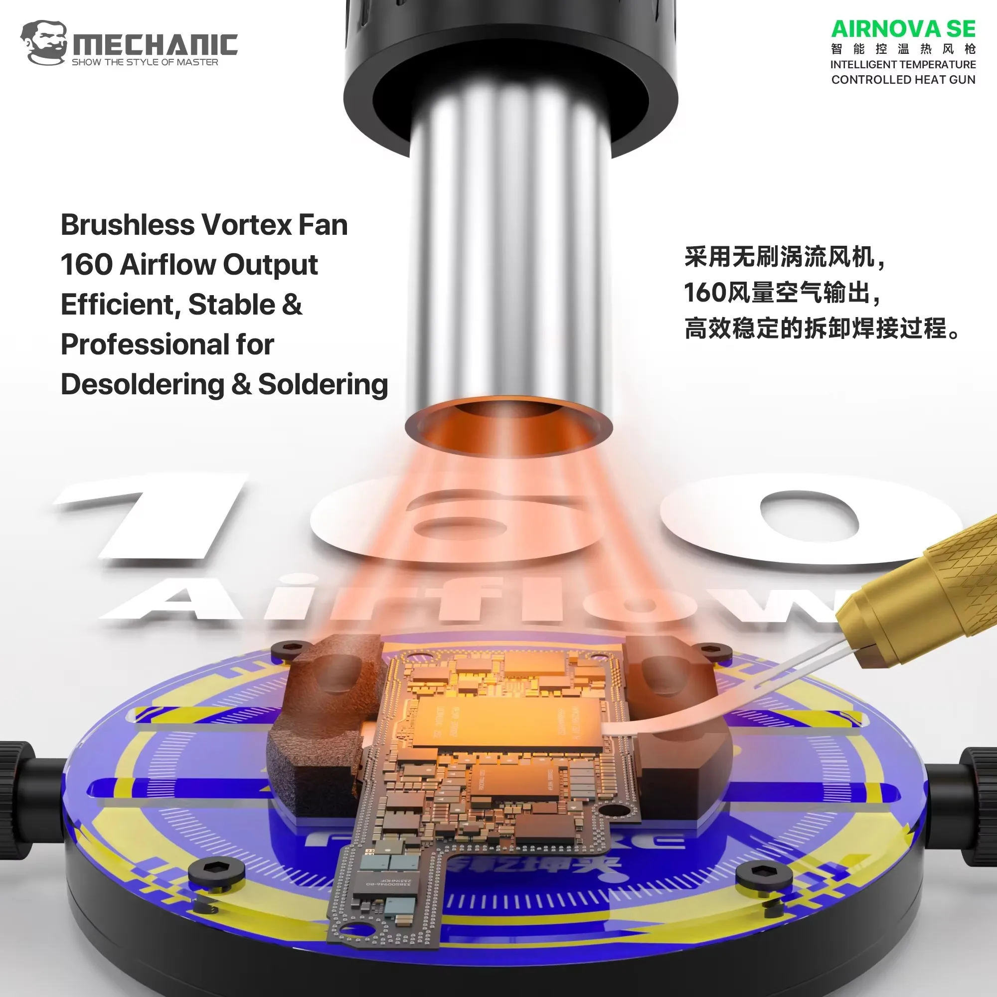 MECHANIC Airnova SE 1000W 열풍 리워크 스테이션 100-500 ℃ 휴대폰 PCB 납땜 수리용 디지털 디스플레이 디솔더링 스테이션
