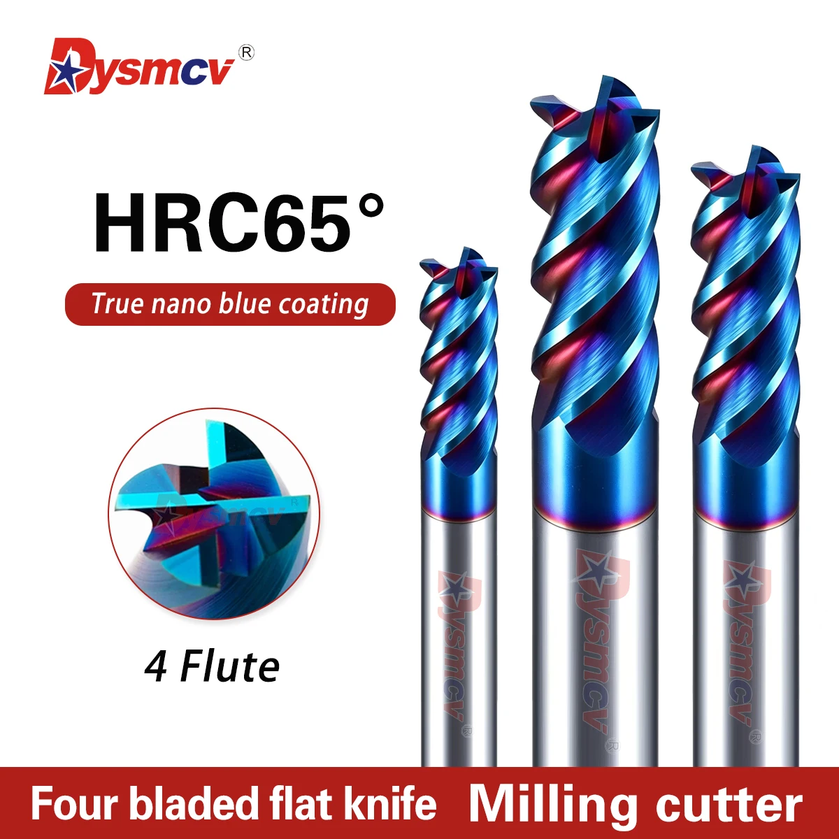 Vollhartmetall-Fräser mit geradem Schaft, blau beschichtet, HRC65, 6mm Schaftdurchmesser, extra lang 100mm, 4-schneidig, D6*100L