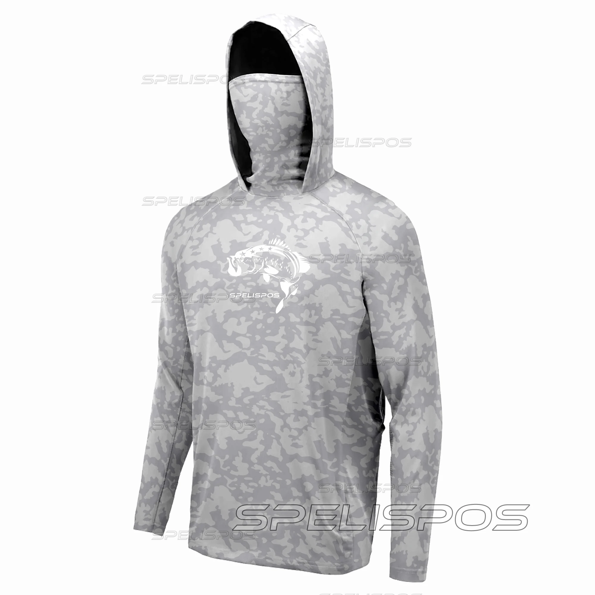 

SPELISPOS Performance Fishing Hoodie with Face Mask Hooded Sun Protection Fishing Shirt Protection Long Sleeve Angling clothes