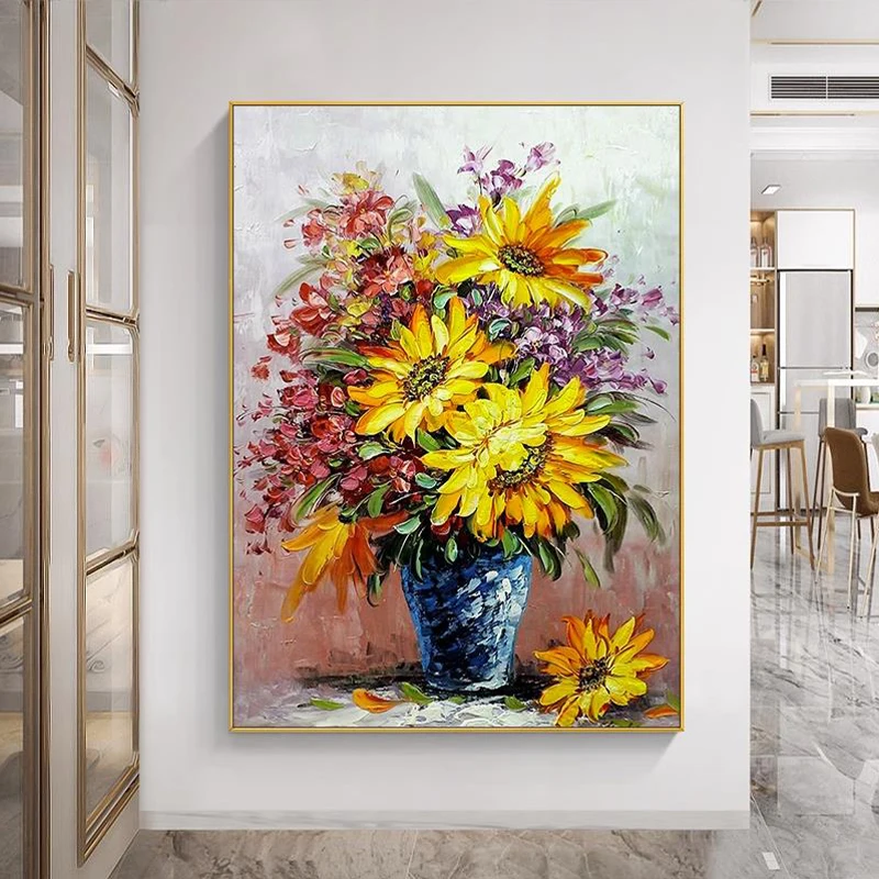 

OQ 100% Hand Painted Oil Painting On Canvas Modern Abstract Sunflower Wall Art Living Room Picture Home Decoration Unframed