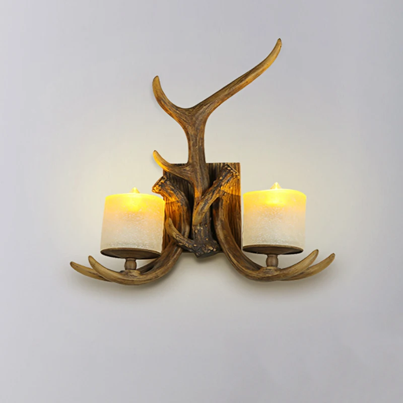 

E14 Vintage Resin Deer Horn Wall Lamp US Country Living Room Restaurant Decoration Shop Scottish Club Bar Cafe Study LED Lights