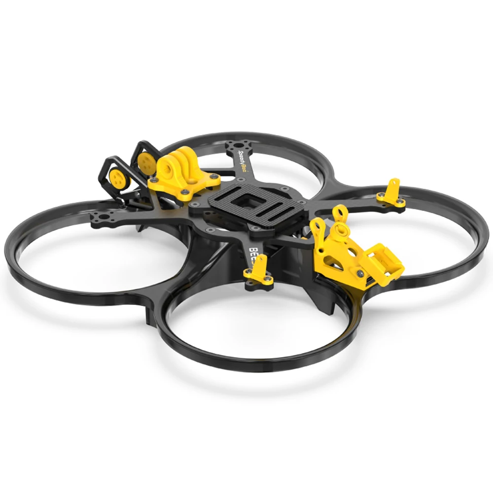 Détail des matériaux et finitions du châssis Cinewhoop SpeedyBee.