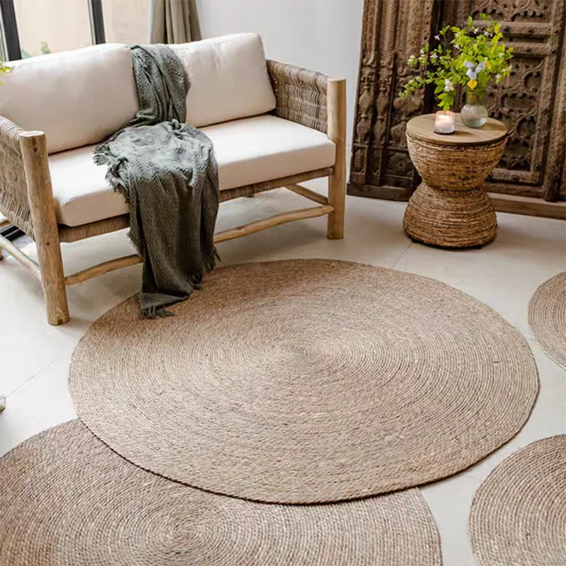 Woven Round Mat 100% Plants Carpets For Living Room Bedroom Decor Home Decoration Floor Mats Natural Rattan Grass Rugs 4