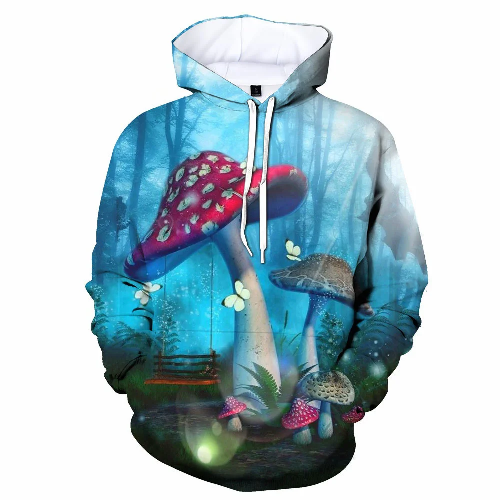 thumbnail image 1 of Nuevas sudaderas con capucha de setas de ensueño con estampado 3D de bosque, cuello redondo, mangas largas, camisetas con patrón de plantas, moda informal, unisex, para hombres y mujeres, 1 of 5