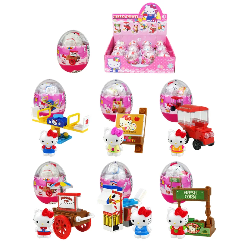 Sanrio 헬로 키티 액션 피규어 인형 모델 장식품 트위스트 에그 키즈 퍼즐 교육 빌딩 블록 장난감 축제 선물