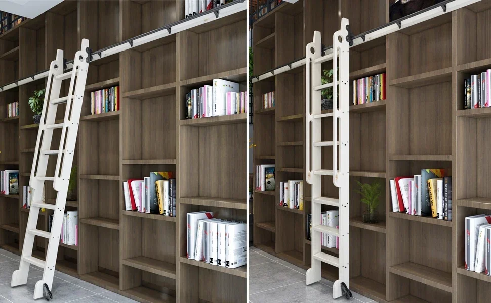 10FT (300 cm) Retractable Sliding Library Hardware Kit No Ladder, Round Tube Rolling Ladder Track, Floor Roller with Brake