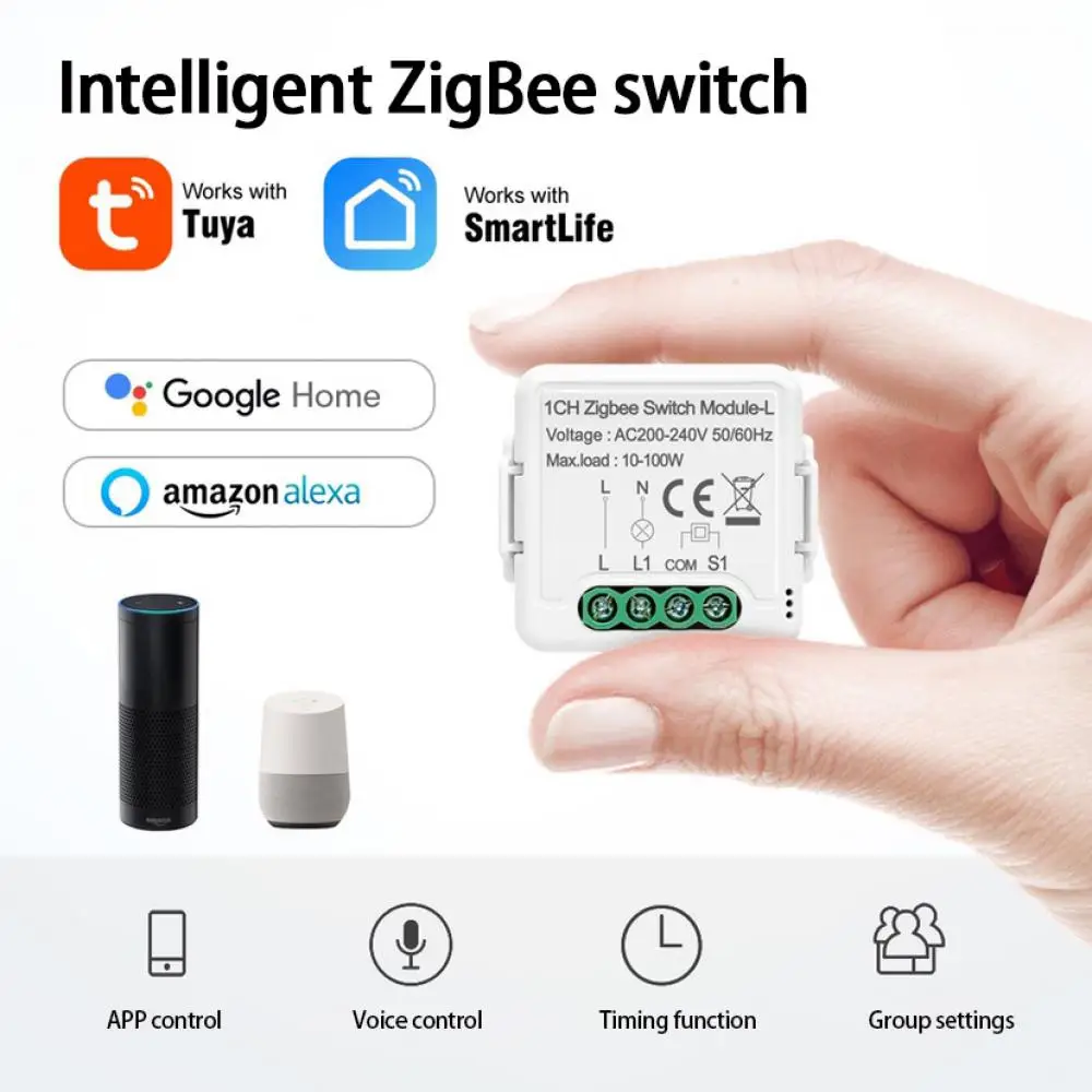 

No Neutral Tuya Zigbee 3.0 Smart Light Mini Switch Module 1 2 3 Gang, Support Home Assistant via Zigbee2mqtt Alexa Google Home