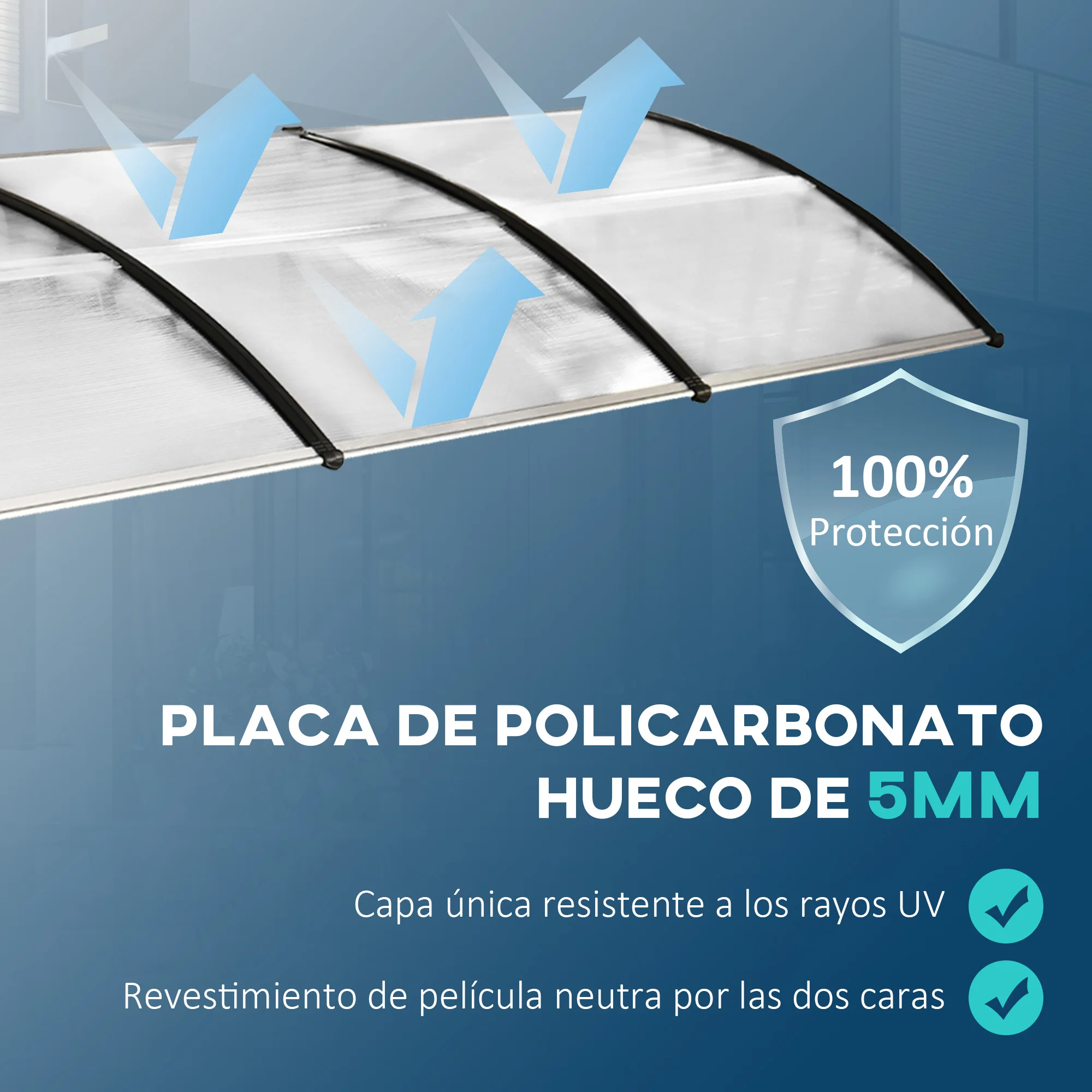 Outsunny Tejadillo de Protección 110x60 cm Marquesina Exterior para Puertas  y Ventanas contra Sol y Lluvia con Soporte Aleación de Aluminio  Policarbonato Transparente - AliExpress