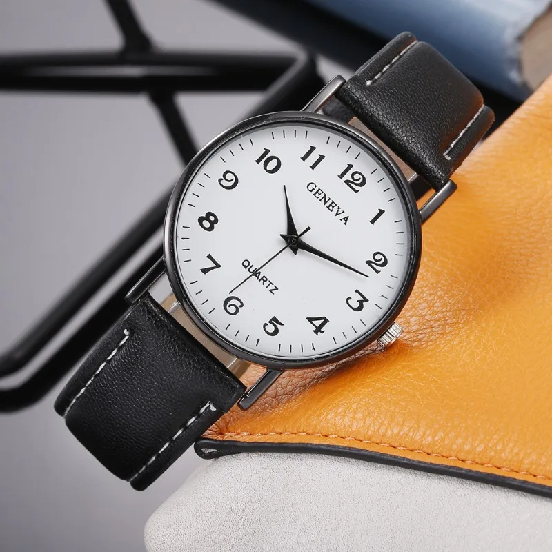 Fashion Luxury Watches for Men Top Brand Round Leather Strap Belt Quartz Watch Stainless Steel Dial Casual Bracele Watch Montre 2
