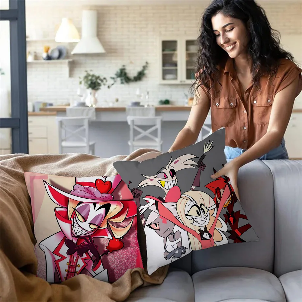 H-Hazbin HotelS Pillow Covers Cartoon Sofa Decorative Home Double-sided Printing Short Plush Cute Cushion Cover 3