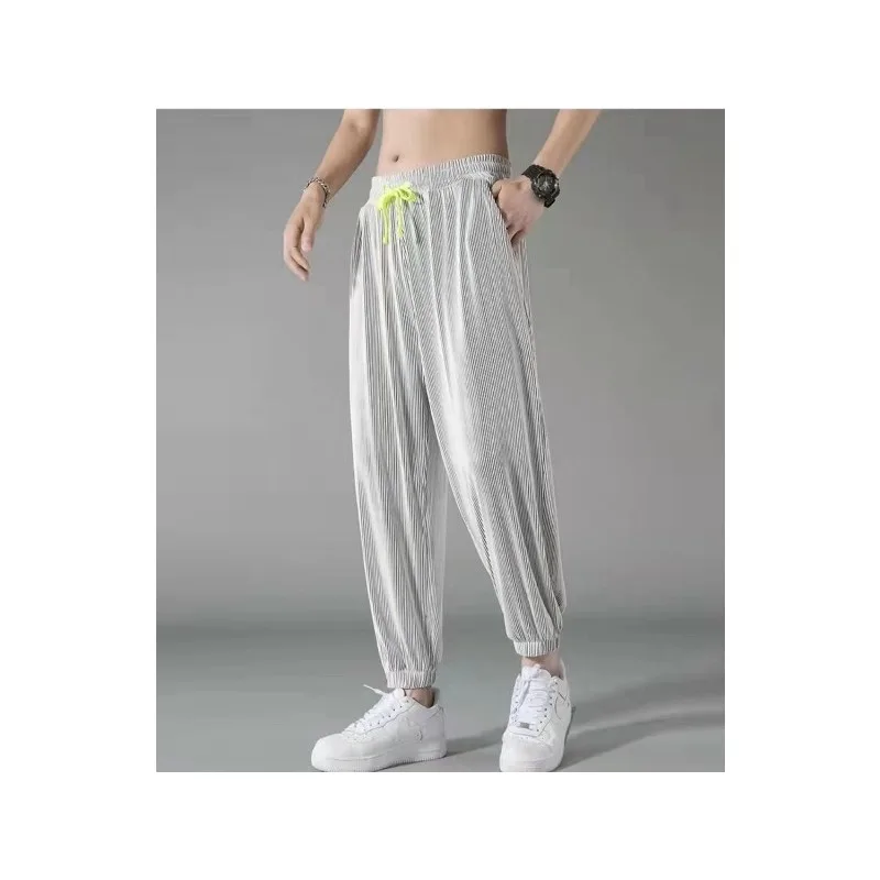 Nine Points Casual Pants Ice Shreds Trousers Male Sagging Sensation Thin Loose Fitting Trend Bound Feet Motion Trousers