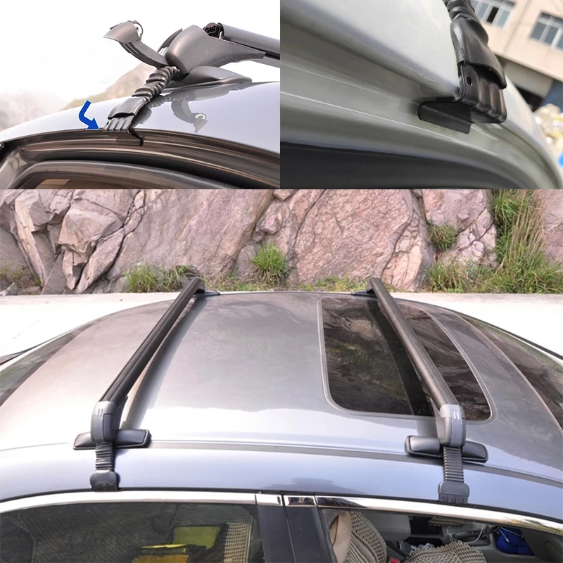 Car Exterior Parts Car Roof Rack Strap 1 Pair Universal Vehicle Car Roof Mounting Rack Rail Bar Black Aluminum Luggage Carrier with Lock Top Car Rack