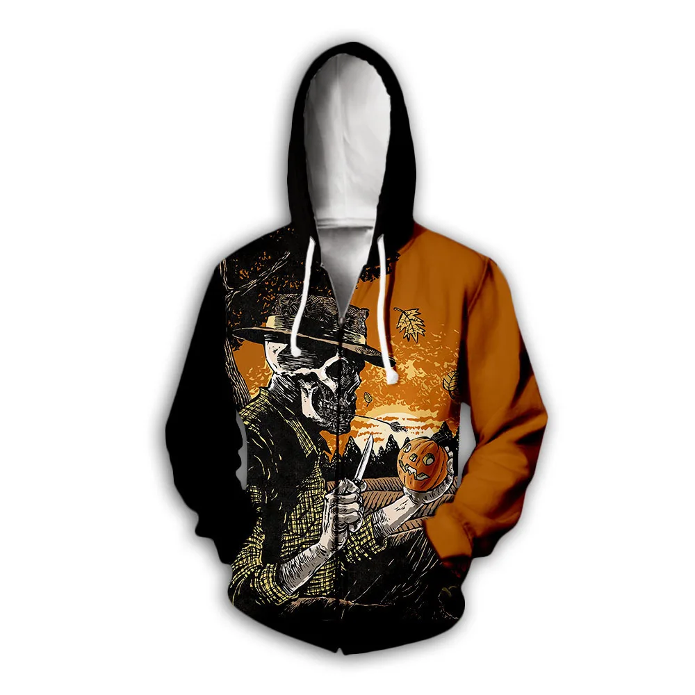 

2023 Spring and Autumn New Halloween 3D Printing Men's Fashion Casual Harajuku Zipper Hooded Sweater Street Hip Hop Costumes
