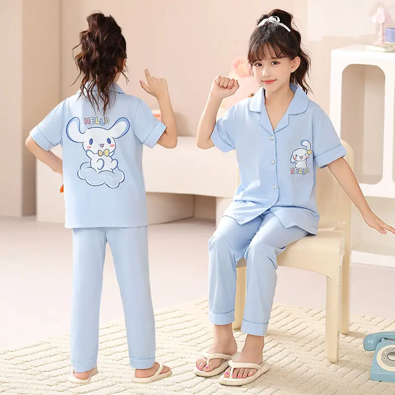 

Sanrio Cinnamoroll Children's Pajamas Suit Cardigan Loungewear Long Sleeves Pure Cotton Cartoon Close To The Body Soft Kawaii 23