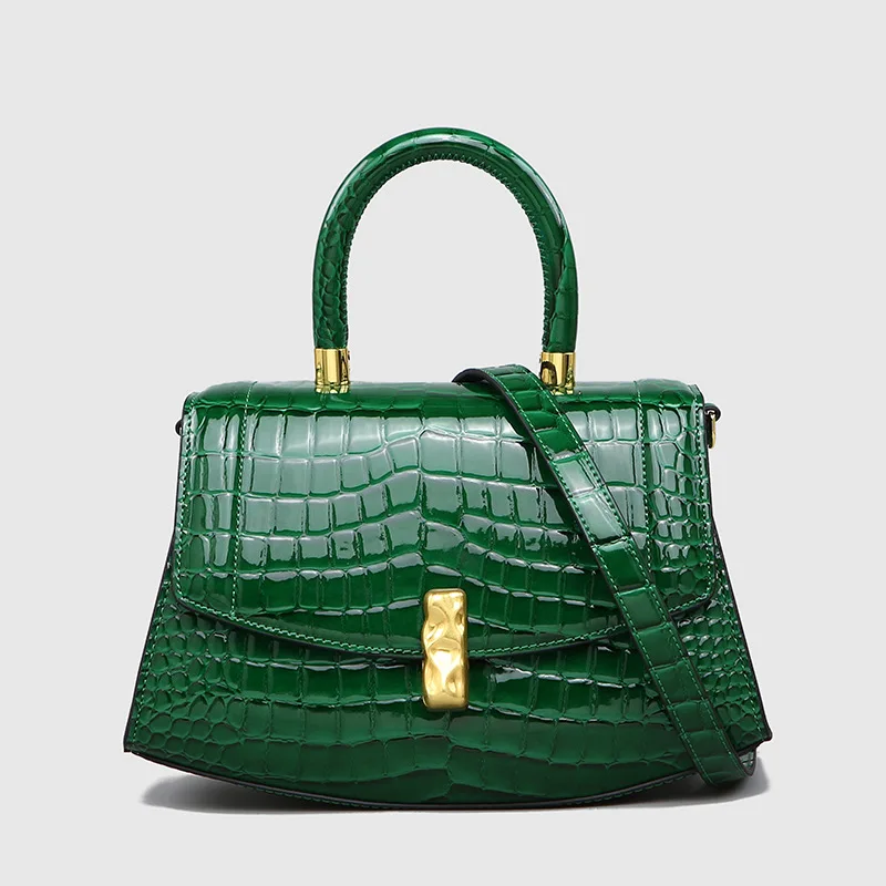 

Genuine leather new high-end crocodile pattern women's bag, green handbag, fashionable one shoulder crossbody bag for women
