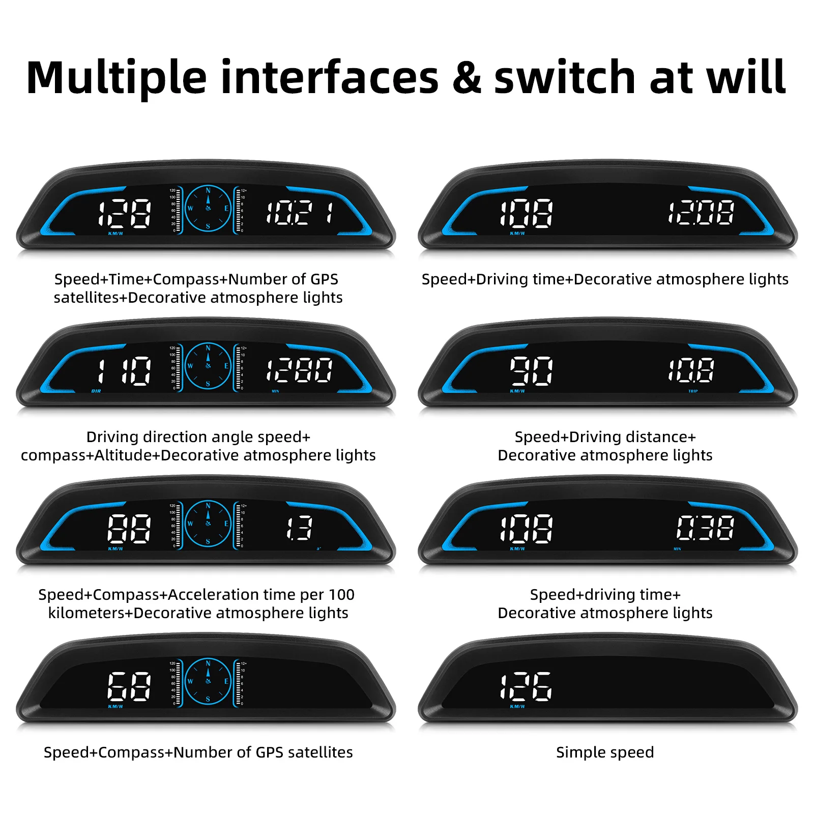 자동차 헤드업 디스플레이 OBD2 GPS 스마트, HUD 디지털 계량기 속도계 보안 경보, RPM 수온 타코미터, 자동차 게이지, G3 / B3