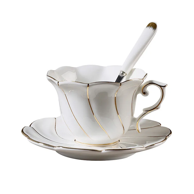 

White Ceramic Coffee Cups & Saucers With Spoons Bone China Tea Pots Fruit Plates Wedding Gifts Kitchen Tableware Separate Sale