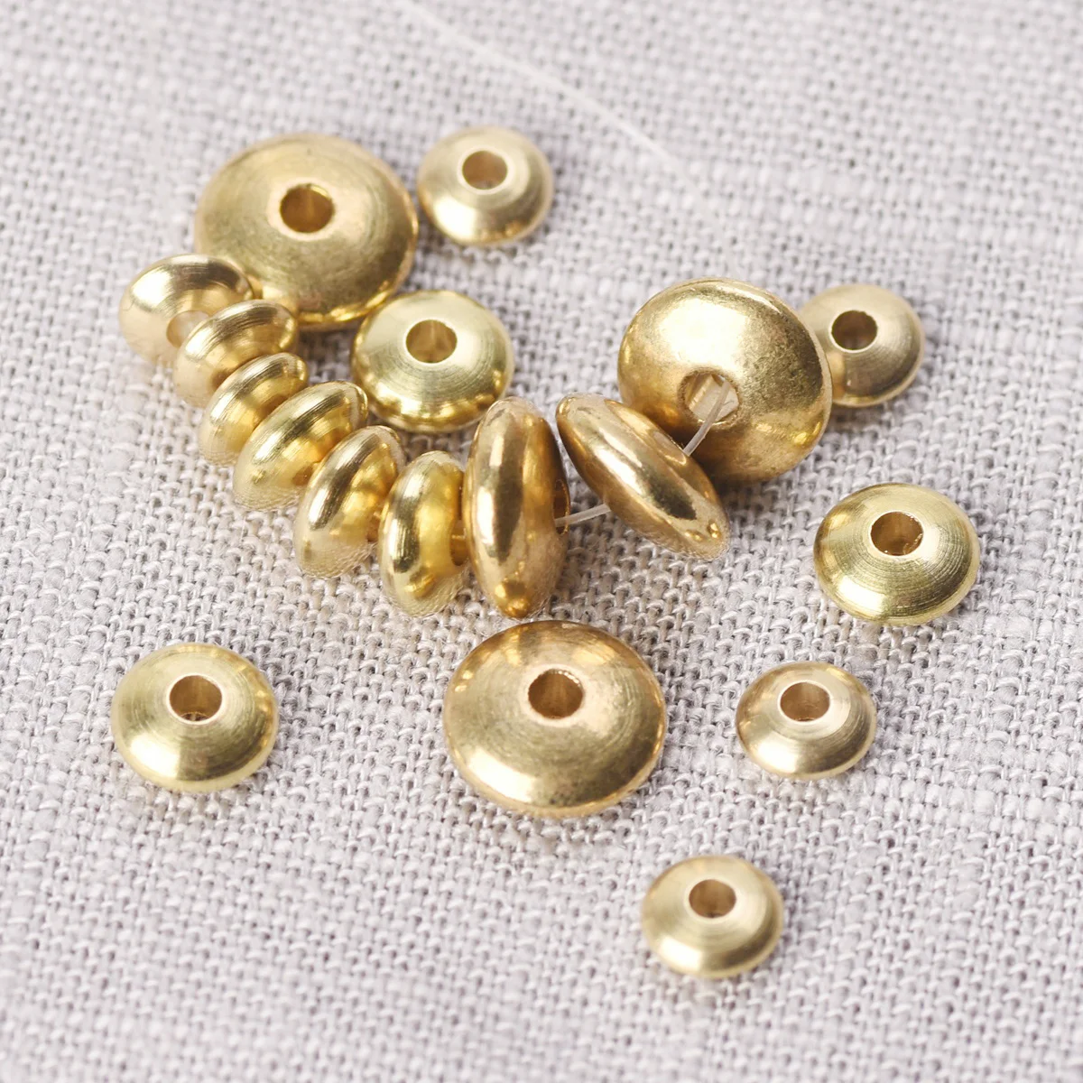 Flat Round Rondelle 5mm 6mm 8mm Solid Brass Metal Light Gold Color Loose Spacer Crafts Beads lot for Jewelry Making Findings
