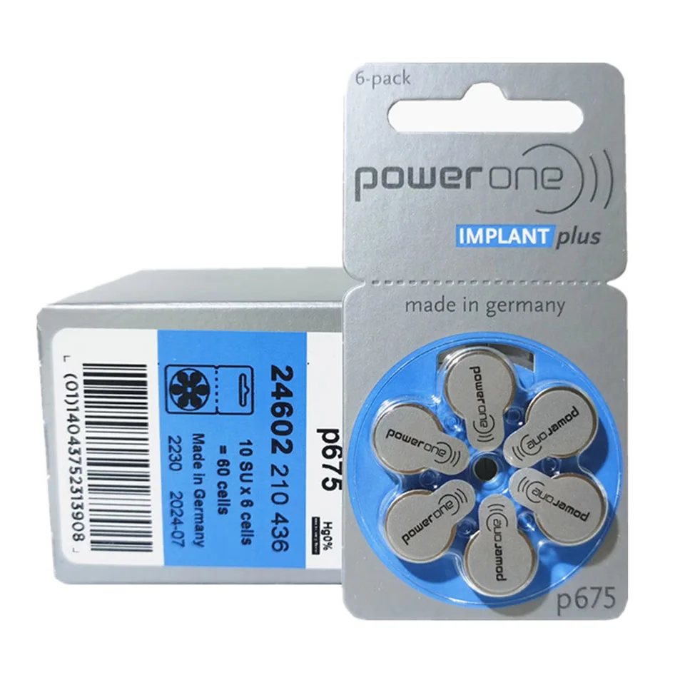 

60 PCS Powerone Cochlear Implant Battery Zinc Air Hearing Aid Batteries One Box