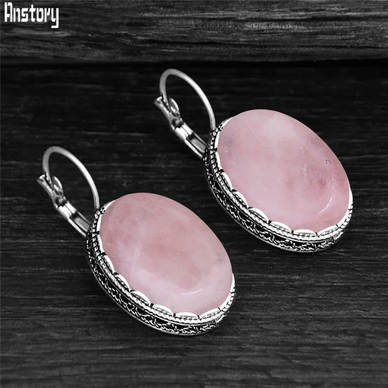 Vintage Quartz Jades Amethysts Earrings For Women Stone Lapis Lazuli Unakite Moonstone
