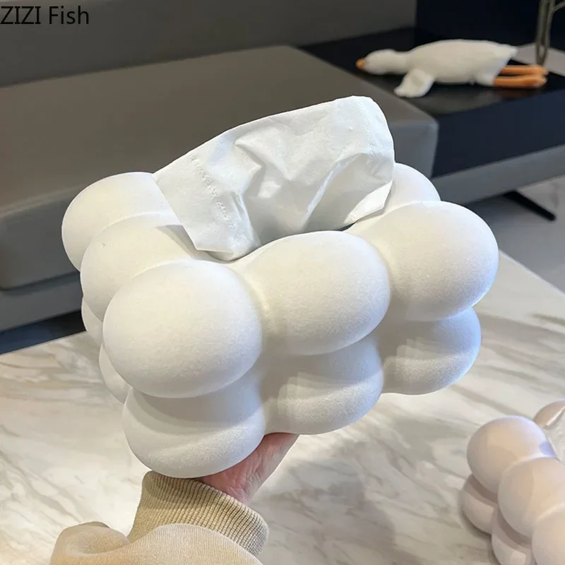 Creative Flocked Cloud Ceramic Tissue Box Desk Decoration White Cloud Shape Porcelain Tissue Box Bedside Table Paper Towel Case 4