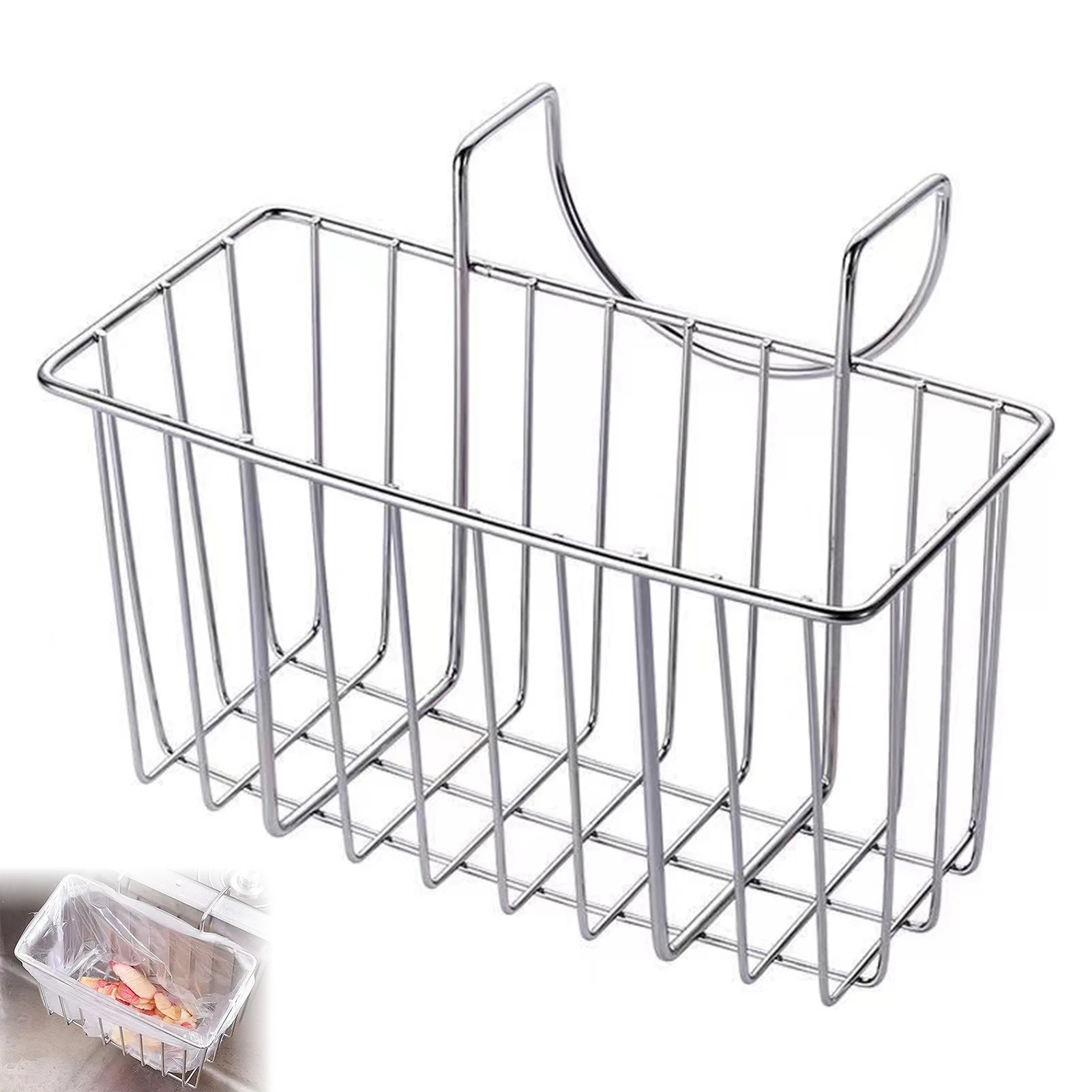 Stainless Steel Sponge Caddy & Towel Holder – Wall-Mounted Kitchen Sink Organizer