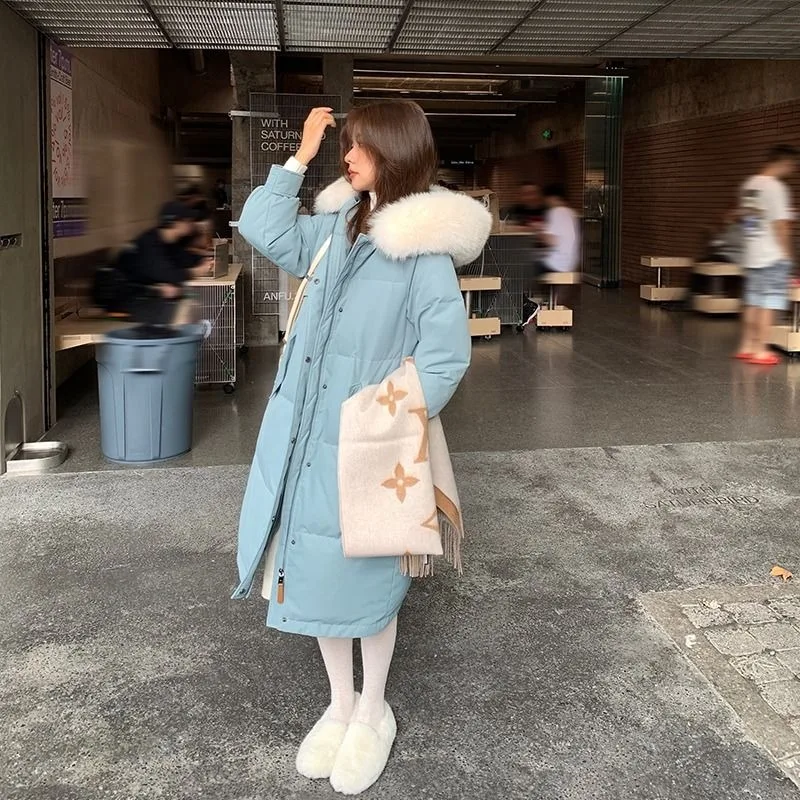 2023 New Women Down Cotton Coat Winter Jacket Female Mid Length Version Parkas Thick Warm Outwear Hooded Fur Collar Overcoat