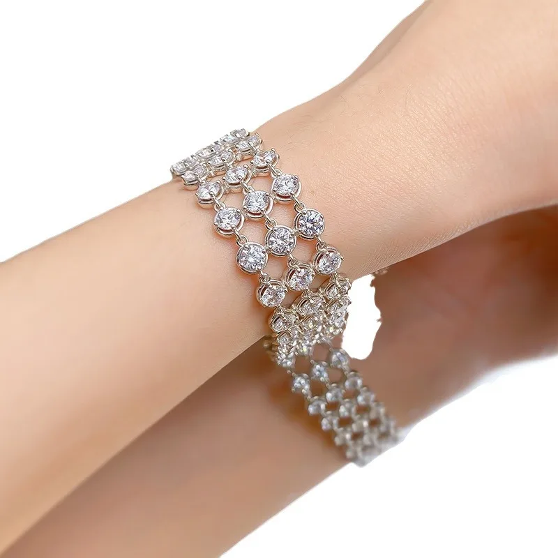 

S925 Silver Bracelet Bracelet Women's Brilliant Star River Bubble Full Diamond Advanced Versatile Simple Bracelet Jewelry