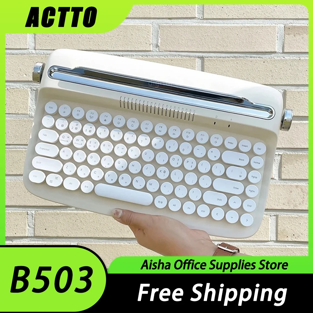 

84 Keys Actto Bluetooth Wireless Keyboard Retro Office Circular Key Stand Slot Keyboard For Man Working Desktop Table Computer