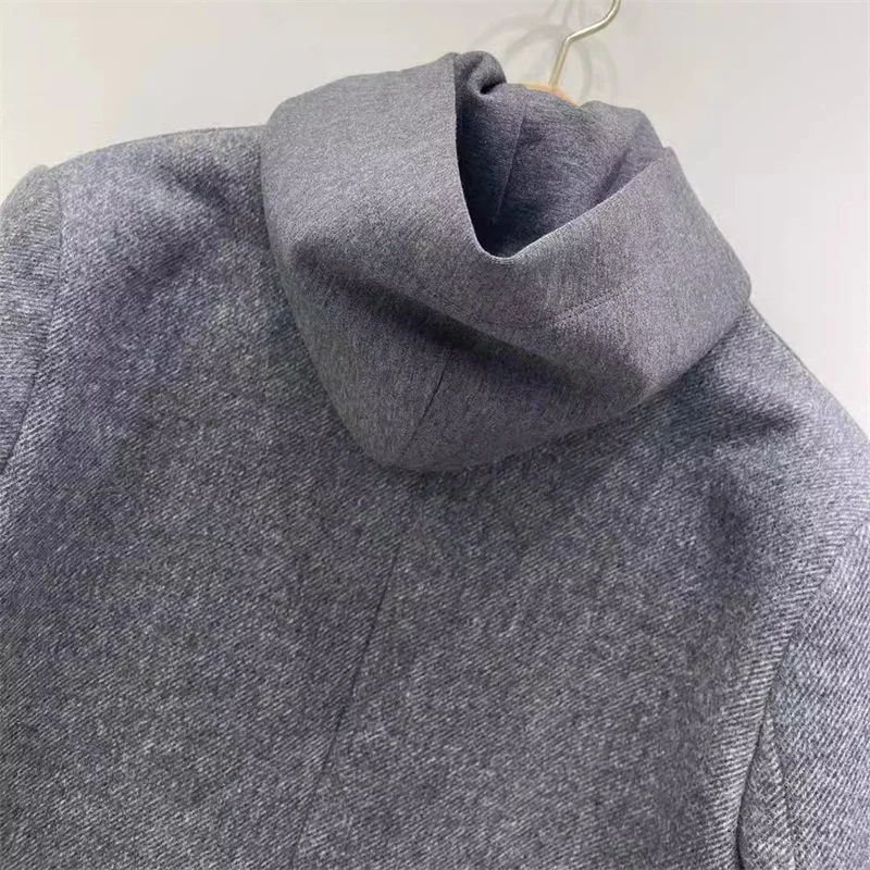 Women blazer women's blazer winter high-quality wool blend women's suit jacket Shoulder pad slim fit hood Women's coat