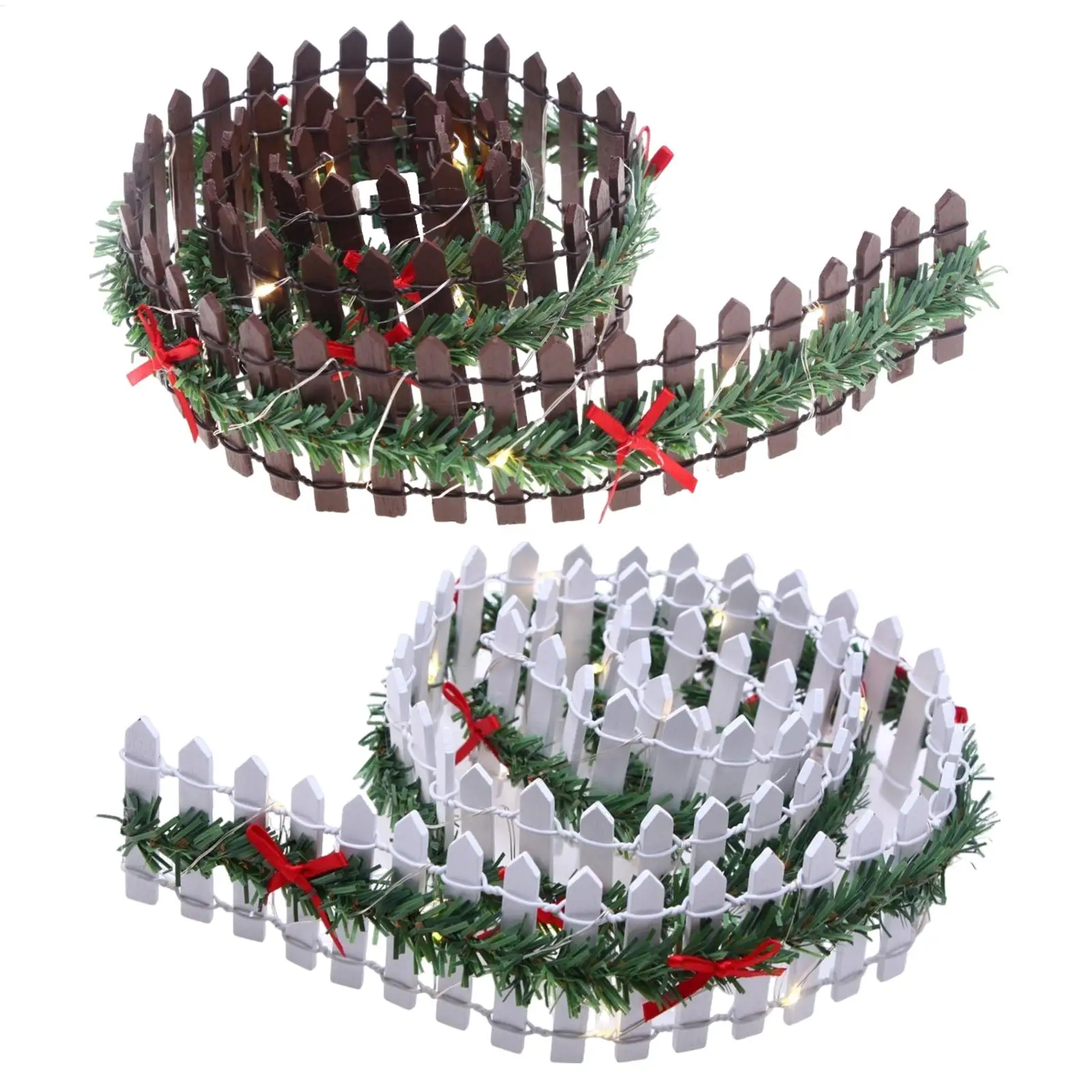new Dollhouse Miniature Fairy Garden Decor Mini Fence Christmas LED Light Rattan Wooden Fence Landscaping Prop