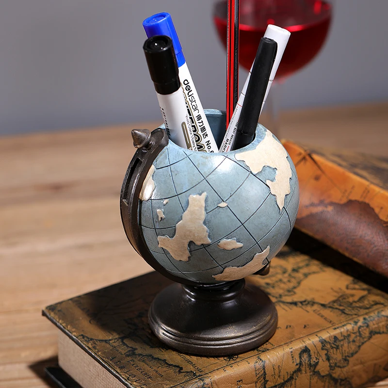 Amoysanli Globe Pen Holder Desk Decor Organizer Cute Cool Fun Vintage Pencil Cups Gifts for Teacher Kids Men Desk Accessories