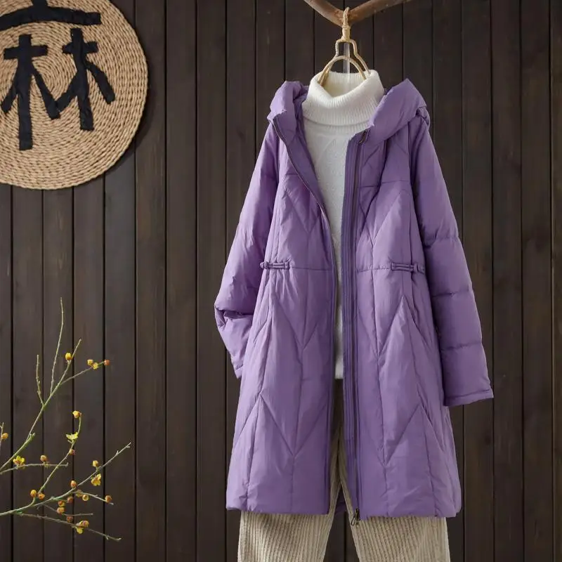 

Autumn and Winter New Women's Hooded Down Jacket Loose Commuting Casual White Duck Down Parkas