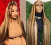 Highlight Wig 13x6 Human Hair Honey Blonde Brown Colored HD Lace Front Wigs For Women Pre Plucked Bone Straight Lace Frontal Wig 1