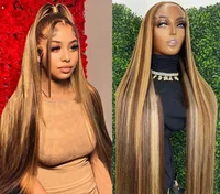 Highlight Wig 13x6 Human Hair Honey Blonde Brown Colored HD Lace Front Wigs For Women Pre Plucked Bone Straight Lace Frontal Wig 1