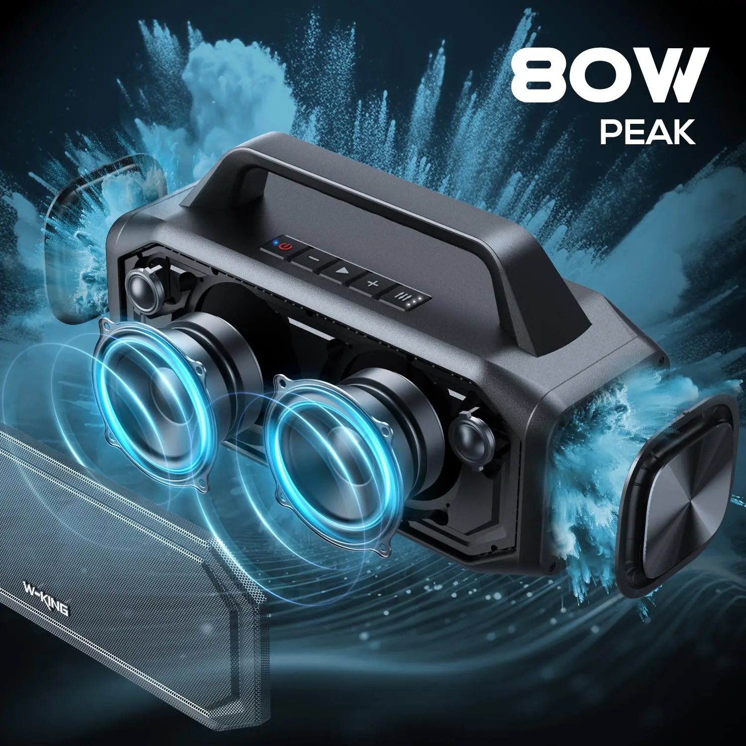 W-KING 80W Portable Bluetooth Wireless Speaker, Outdoor IPX6 Waterproof Loud with Bass Boost, Stereo Pairing, Reverse Charging 2