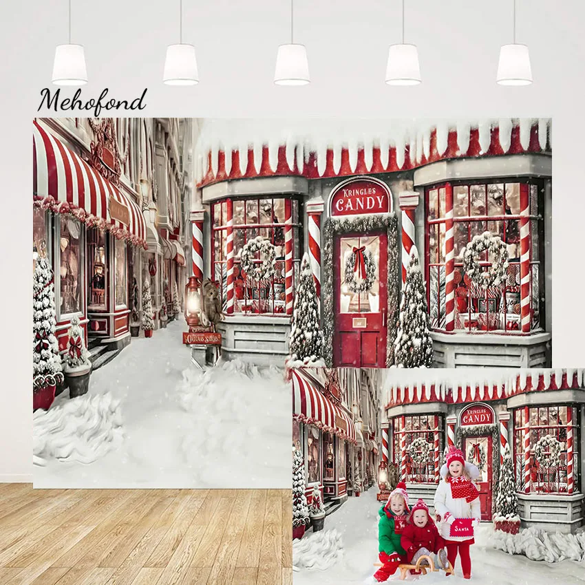

Mehofond Christmas Candy Store Photography Background Kids Family Portrait Holiday Party Winter Snow Wreath Xmas Decor Backdrop