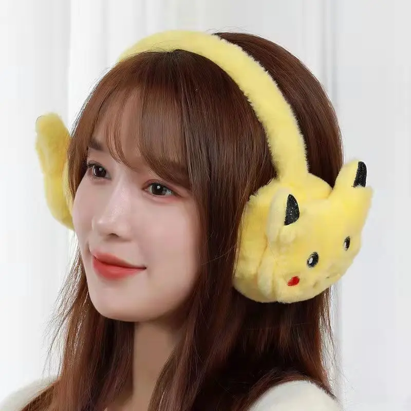 Pikachu Plush Earmuffs Cute Soft Anime Cartoon Earmuffs Plush Winter Warm Earmuffs Headphone for over 6 Year Old Kids Adult