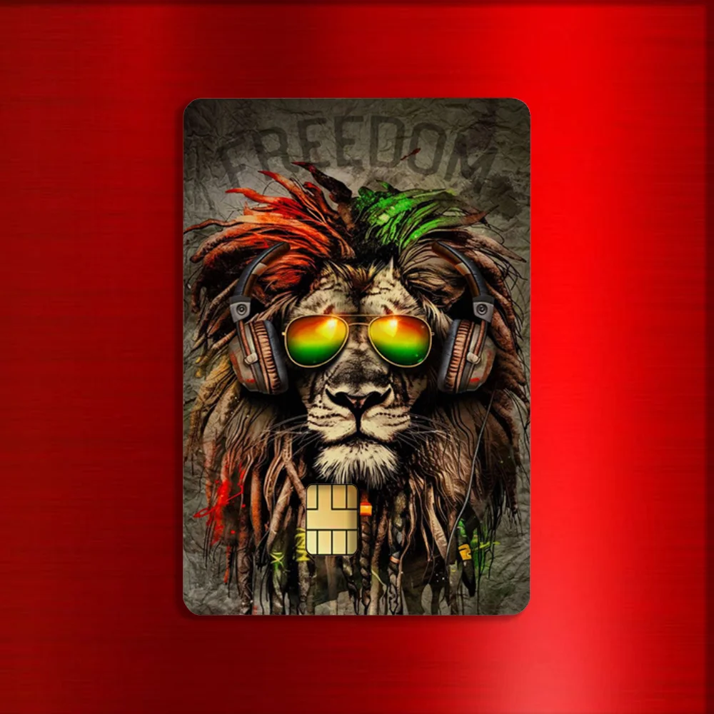 B-Bob Marley Rasta Lion Stickers For Debit Bank Credit Cards Metro Bus Pass Sticker Decoration Cover 4PCS Card Skin