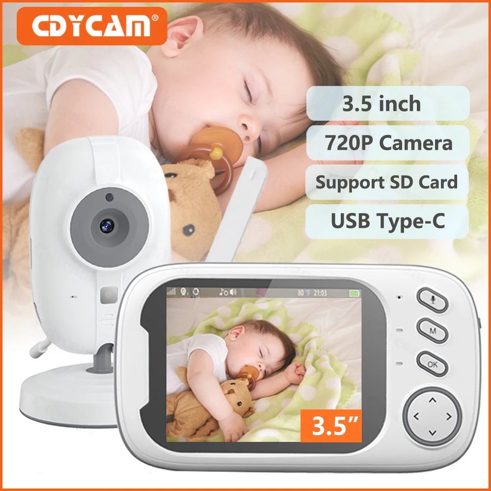 Video Baby Monitor 3.5 Inch LCD Wireless 2 Way Audio Talk Night Vision Temperature Monitoring Security Record Camera Babysitter