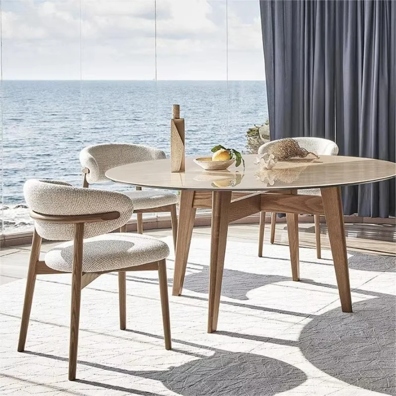 Solid Ash Wood Dining Chair Modern Nordic Minimalist Coffee Shop Casual Dining Furniture Black Walnut Backrest Chair