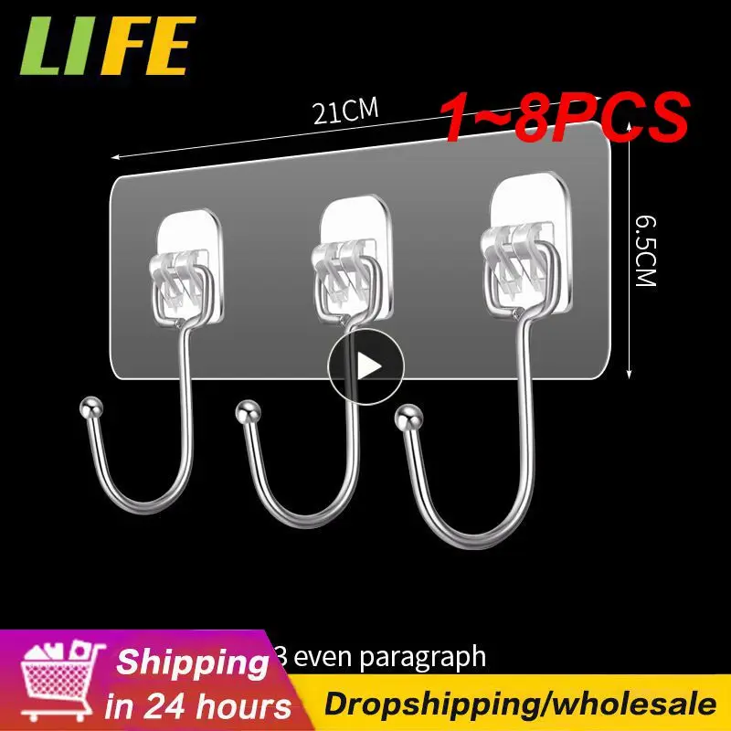 

1~8PCS Wall Hooks Large Transparent Self Adhesive Wall Hook Waterproof Door Wall Hangers Hook for Hanging Bathroom Kitchen