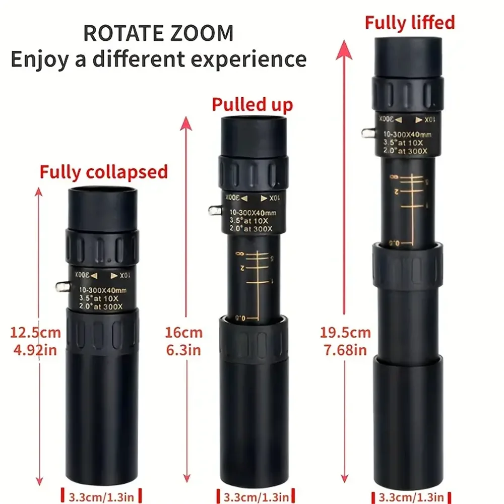 Professional HD Monocular Telescope 10-300x Zoom Long Range Portable for Hunting and Outdoor Activities