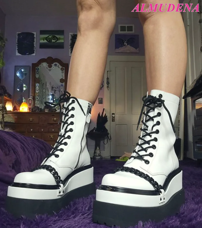 Boot Luxury Shoes Wholesale Black And White Flat Platform Lace Up