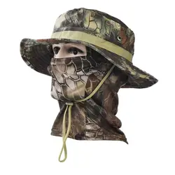 Unisex Outdoor Camouflage Sun Protection Boonie Hat with Neck and Face Cover - 60 (Green pyhon)